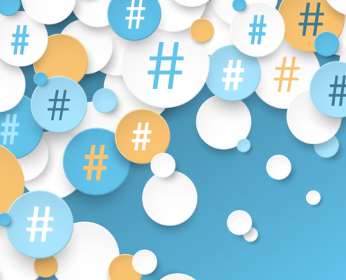 Buntes Banner mit Hashtag-Symbolen